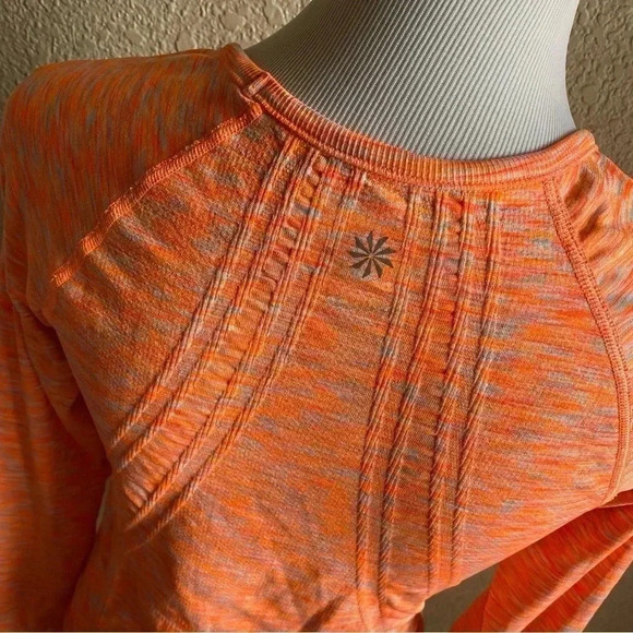 Athleta Fastest Track Space Dye Long Sleeve Round Neck Orange Activewear Top: M - Picture 7 of 12
